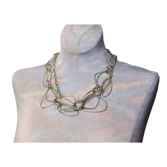 Premier Designs Silver Splash Necklace 40" Lightweight Antique Silver Matte - Picture 3 of 7